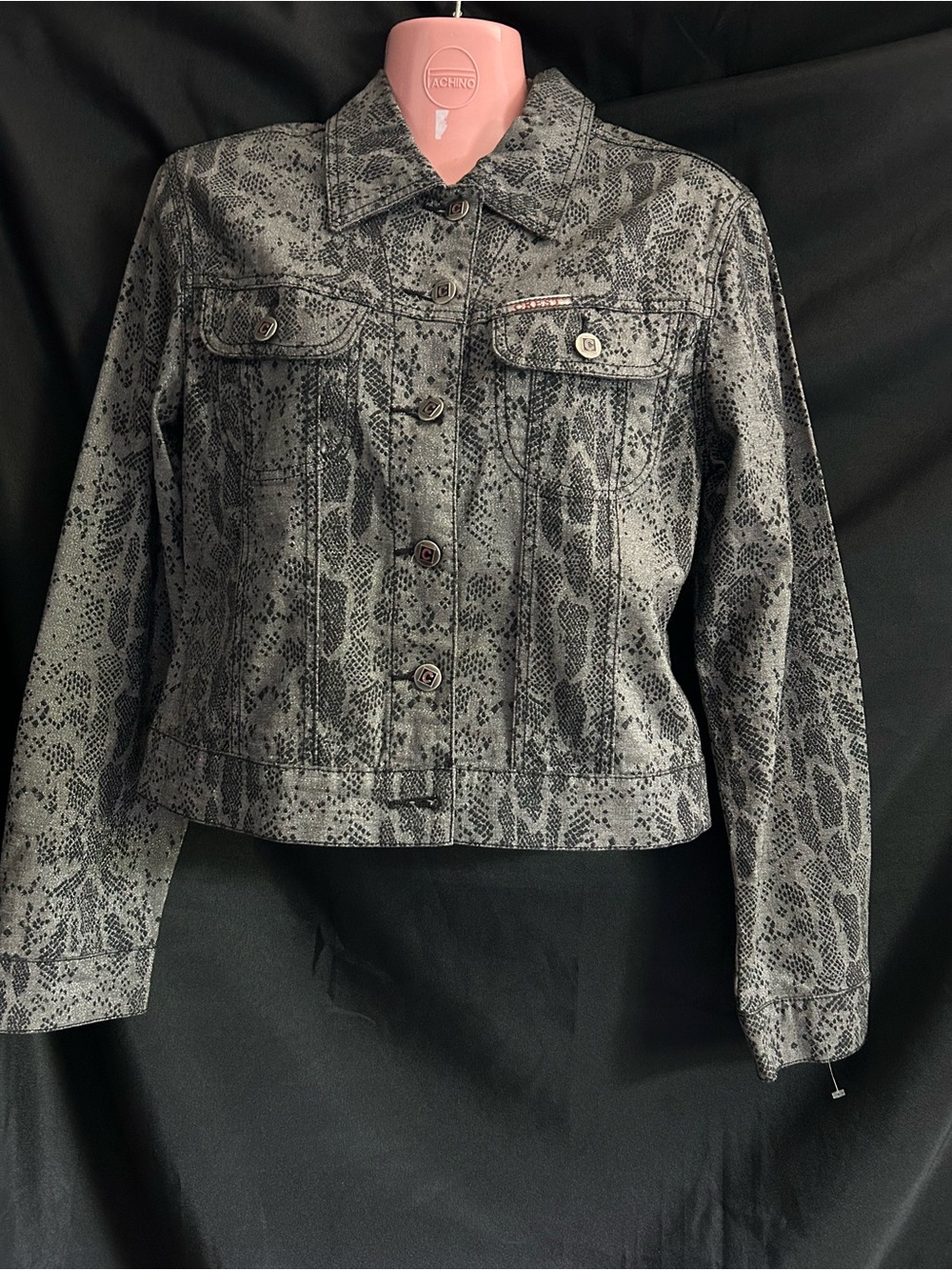 Crest Vintage Womens Grey Snake-Print Blazer Jacket SM